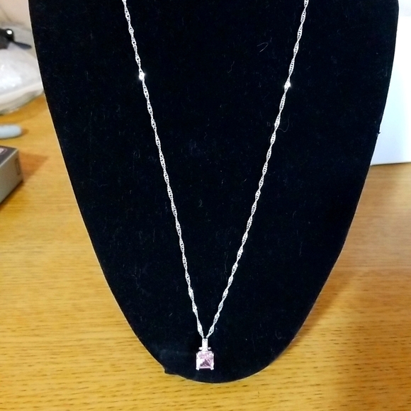 Pink Princess Cut AAA Cubic Zirconia Necklace - Picture 4 of 6